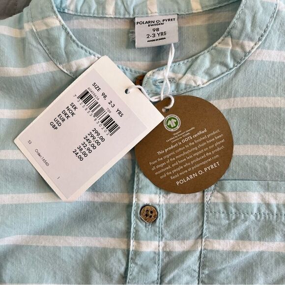 NWT Polarn O. Pyret Sweden Organic Cotton 3 Button Popover with Rolled Sleeves - Picture 5 of 14